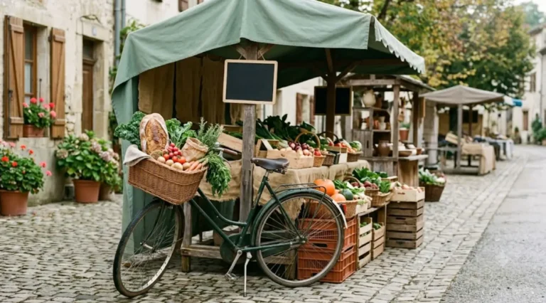 Abnehmen ohne Diät: Fahrradkorb mit frischem Gemüse vor einem Marktstand