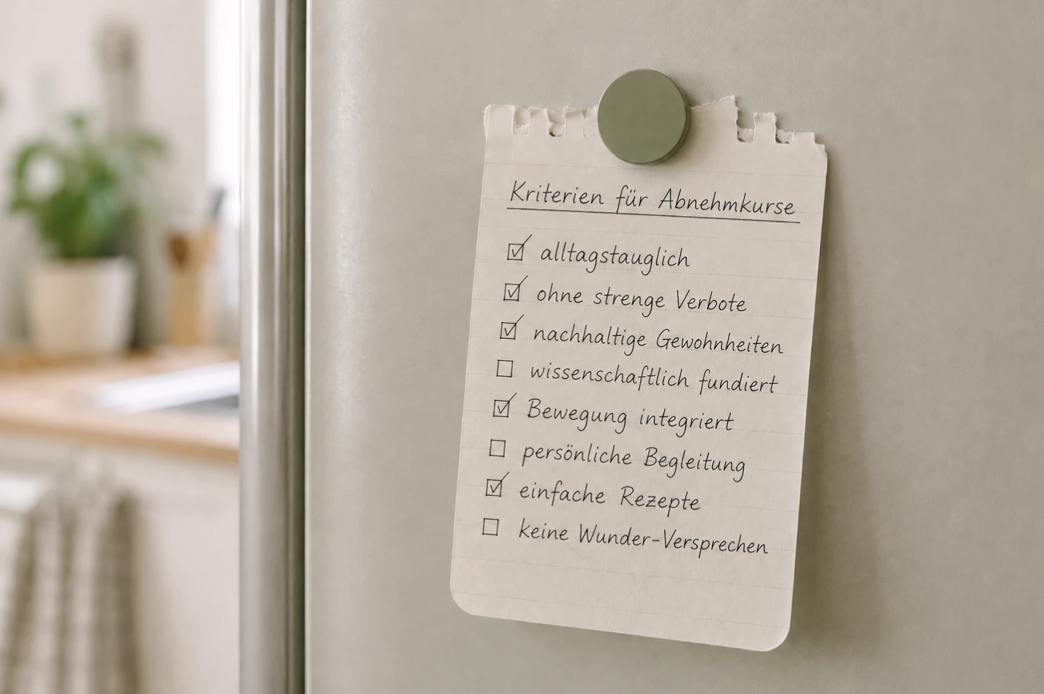 Notizzettel mit Kriterien zum Vergleich von Abnehmkursen