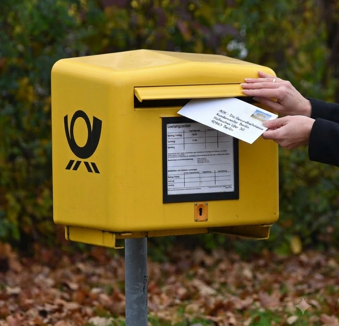 Schlank ohne Diät Kosten: Umschlag mit der Teilnahmebescheinigung wird in einen Briefkasten eingeworfen